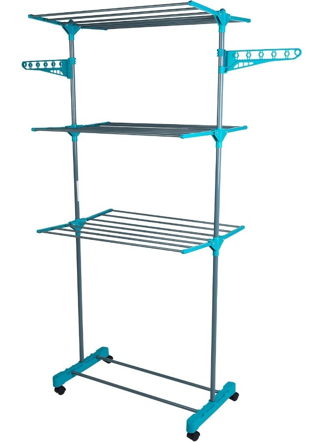 Beldray LA023773TQ Three Tier Deluxe Clothes Airer – Foldable Indoor Laundry Rack, Portable Clothes Horse with Four Wheels, Standing Laundry Dryer with 15 M Drying Space, Holds up to 15 KG, Turquoise - Image 1