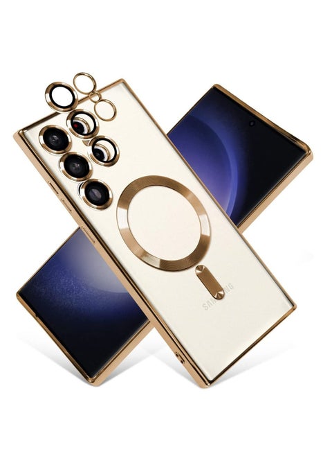 Magnetic Clear Case for Samsung Galaxy S23 Ultra with Camera Lens Protector Magsafe Compatible Electroplated Soft TPU Shockproof Anti-Scratch Phone Case