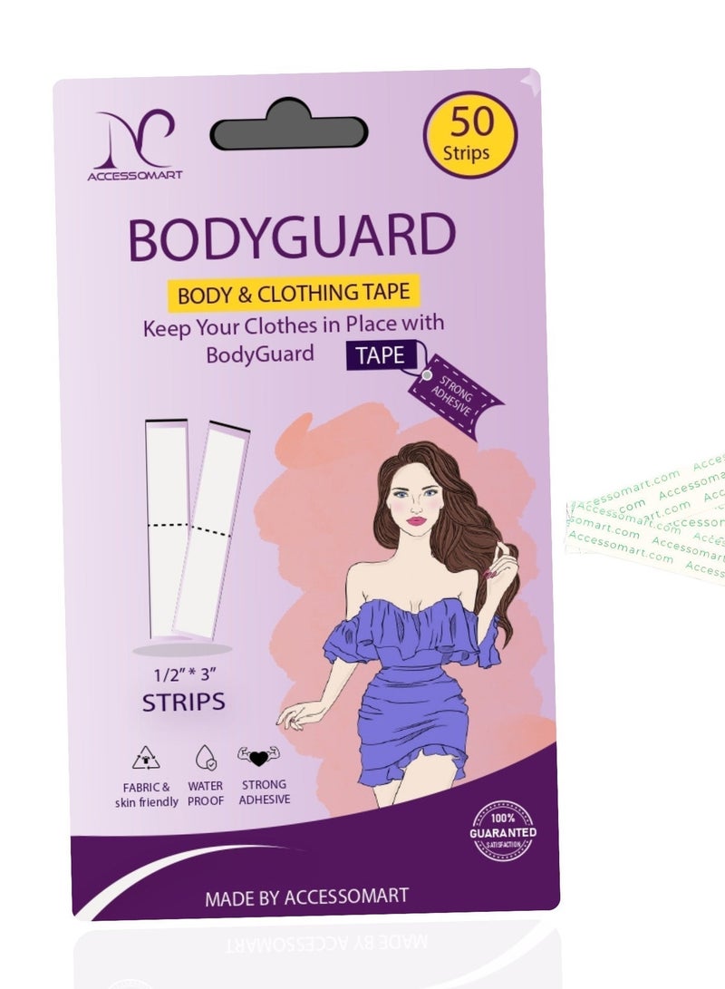 Accessomart Bodyguard Strong Adhesive Double-Sided Clothing & Body Tape – Extra Hold, Transparent (50 Strips) - Image 1