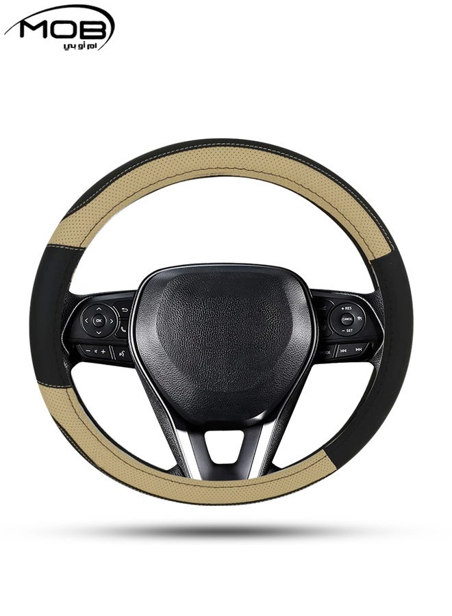 MOB Premium Leather Steering Wheel Cover, 37-39cm, Non-slip, Luxury Comfort, Breathable, Easy to Install – SW-100 - Image 1