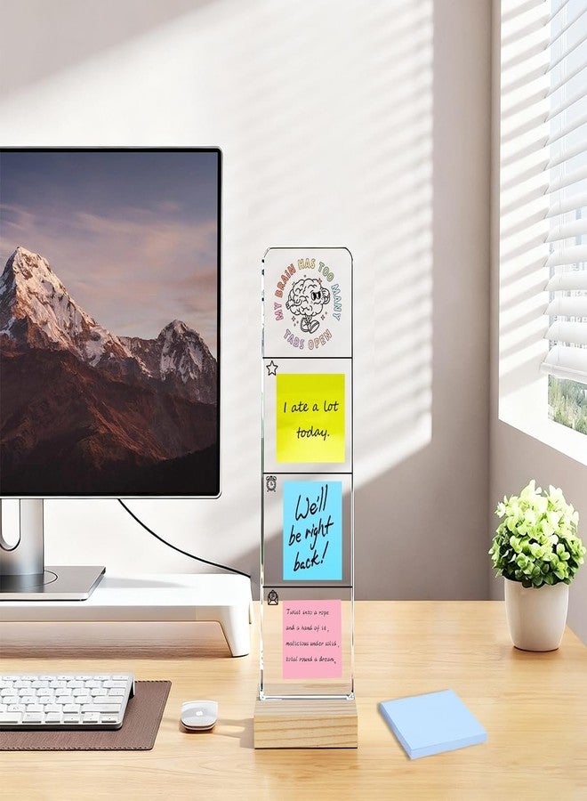 HTBIG Monitor Memo Board with Removable Wooden Base Acrylic Portable Sticky Note Holder, My Brain Has Too Many Tabs Open Logo Office Desk Desk Set Sticky Notes 100 Sheets - Image 5
