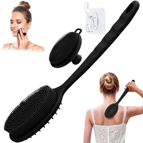 GEENOA Soft Silicone Body Scrubber 2PCS, Dual-Side Silicone Loofah for Shower, Gentle Loofa Alternative, Replaceable Brush Head to be Used Alone or with Long Handle (Bluex2) - Image 1
