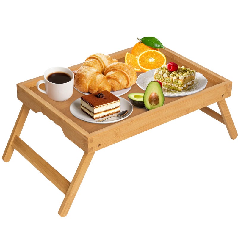 Artmeer Bed Tray Table with Folding Legs,Bamboo Breakfast in Bed for TV Table, Laptop Computer Tray,Eating,Snack Tray(Bamboo) Extra-Large Size - Image 1