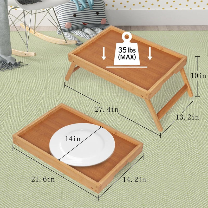 Artmeer Bed Tray Table with Folding Legs,Bamboo Breakfast in Bed for TV Table, Laptop Computer Tray,Eating,Snack Tray(Bamboo) Extra-Large Size - Image 3