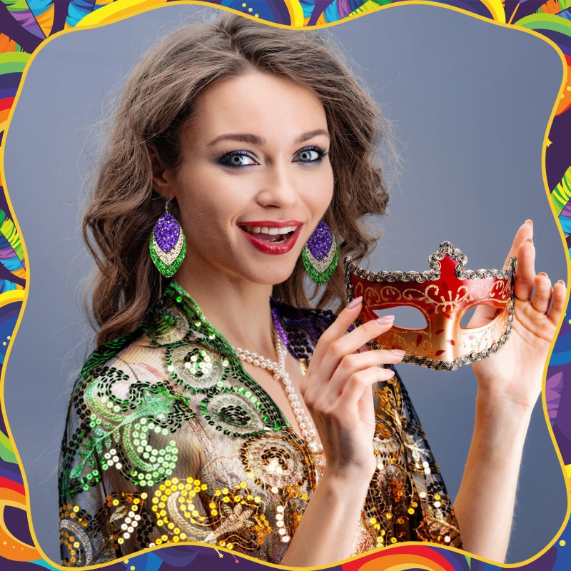 Breathffy Mardi Gras Costume for Women Mardi Gras Outfit Accessories Glitter Shawl Scarf with Earrings for Masquerade Carnival Party - Image 3