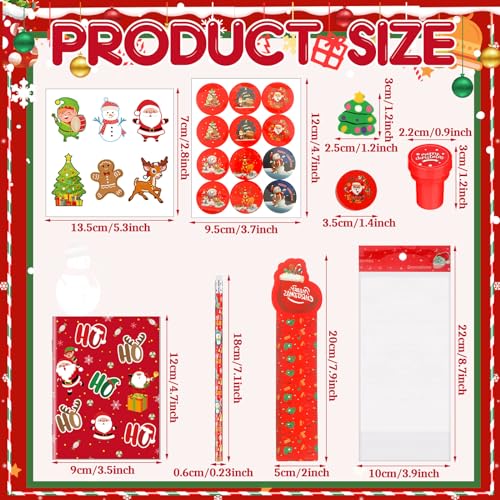 Cholemy 216 Pcs Christmas Party Supplies Includes Snowman Rulers Erasers Notebooks Stamps Treat Bags Stickers Sharpeners for Prizes Holiday GiftsStylish - Image 5
