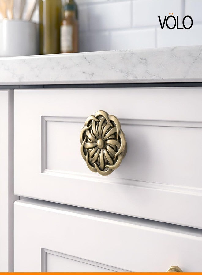 VOLO Antique Brass Cabinet Knob Pack of 2 | Round Flower Drawer Knob | Cupboard Wardrobe Door Knob | Zinc Alloy | with Screws - Image 5