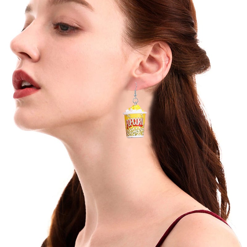 YUNXI Drop Handmade Cute Women Gift Resin Eardrop Emulational Charm Food Cartoon Snacks Popcorn Earring - Image 3