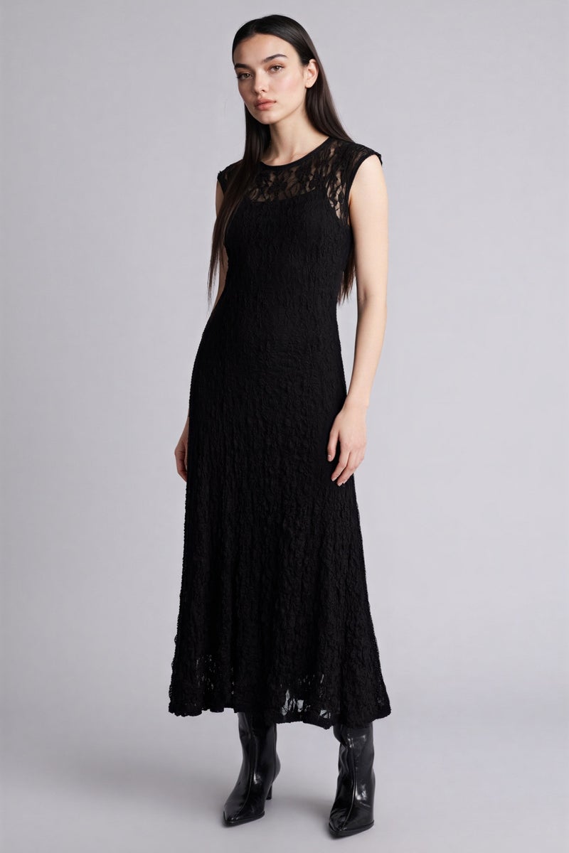 DeFacto Black Woman Slim Fit Crew Neck Lace Sleeveless Maxi Dress Casual - Image 2