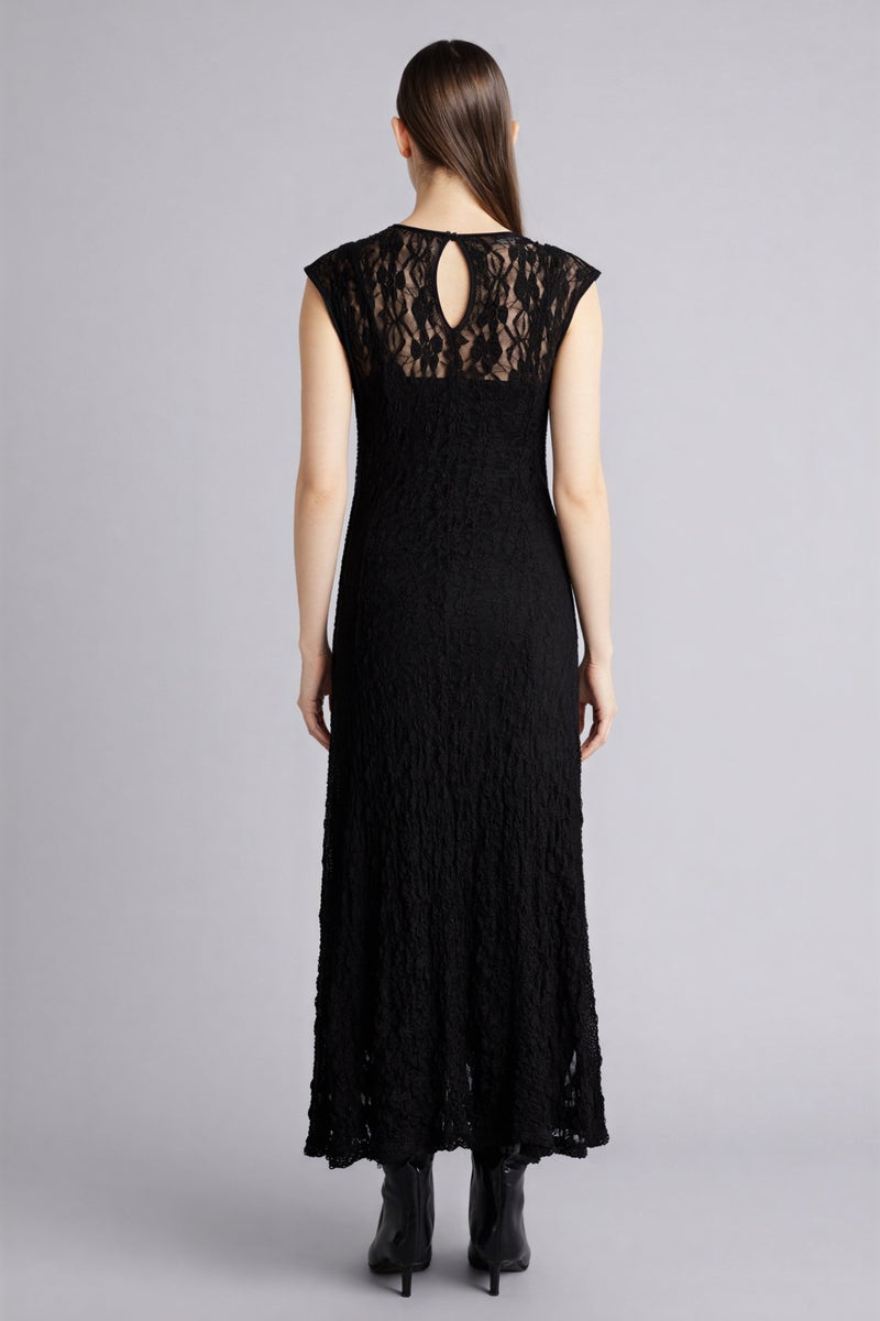 DeFacto Black Woman Slim Fit Crew Neck Lace Sleeveless Maxi Dress Casual - Image 5