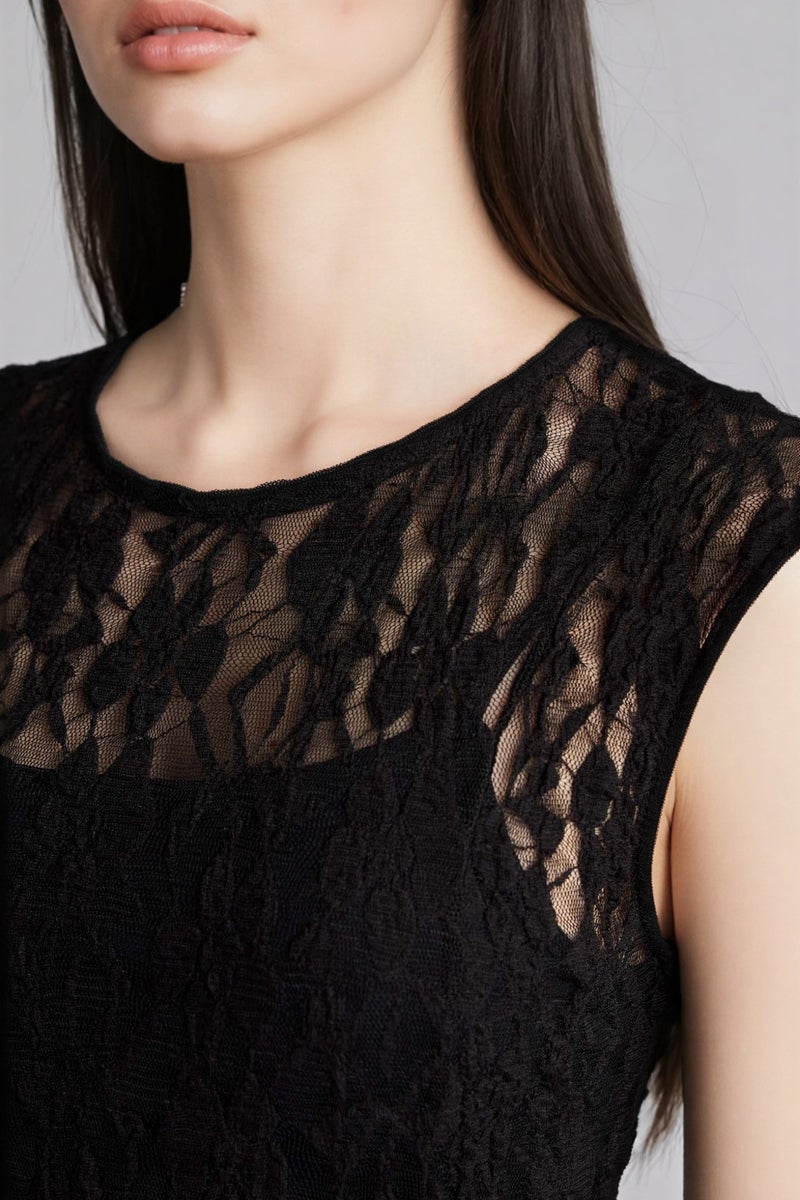 DeFacto Black Woman Slim Fit Crew Neck Lace Sleeveless Maxi Dress Casual - Image 4