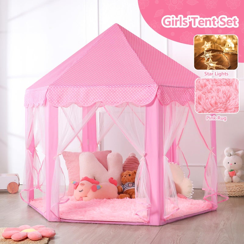 Senodeer Princess Tent for Girls Indoor with Rug Star Lights  Pink Play Tent for Kids Girls Toys for Indoor and Outdoor Games Princess Castle Playhouse - Image 3