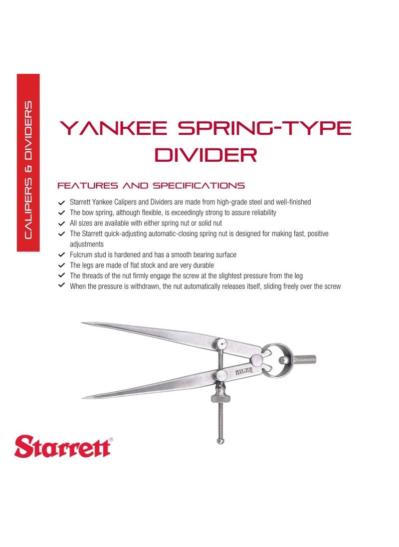 Starrett Starrett Yankee SpringType Divider with HighGrade Steel Bow Spring and Quick Adjusting Spring Nut  4 Size and Capacity Spring Joint Type  83A4  - Image 2