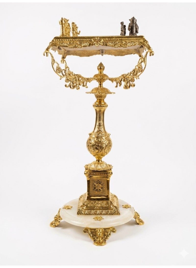 Imperial Brass Chess Table, Handcrafted with Solid Marble Base & Solid Brass Pieces, 71 cm Height - Image 2