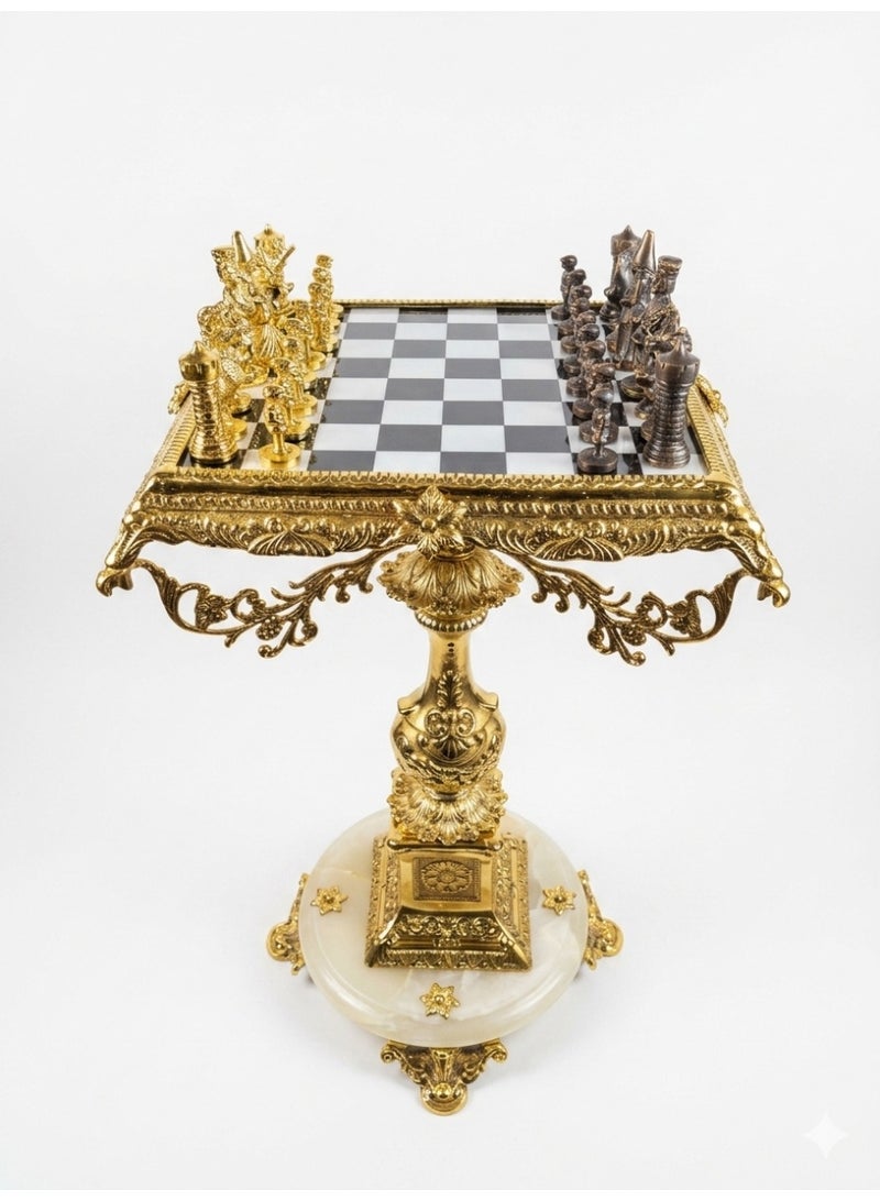 Imperial Brass Chess Table, Handcrafted with Solid Marble Base & Solid Brass Pieces, 71 cm Height - Image 4