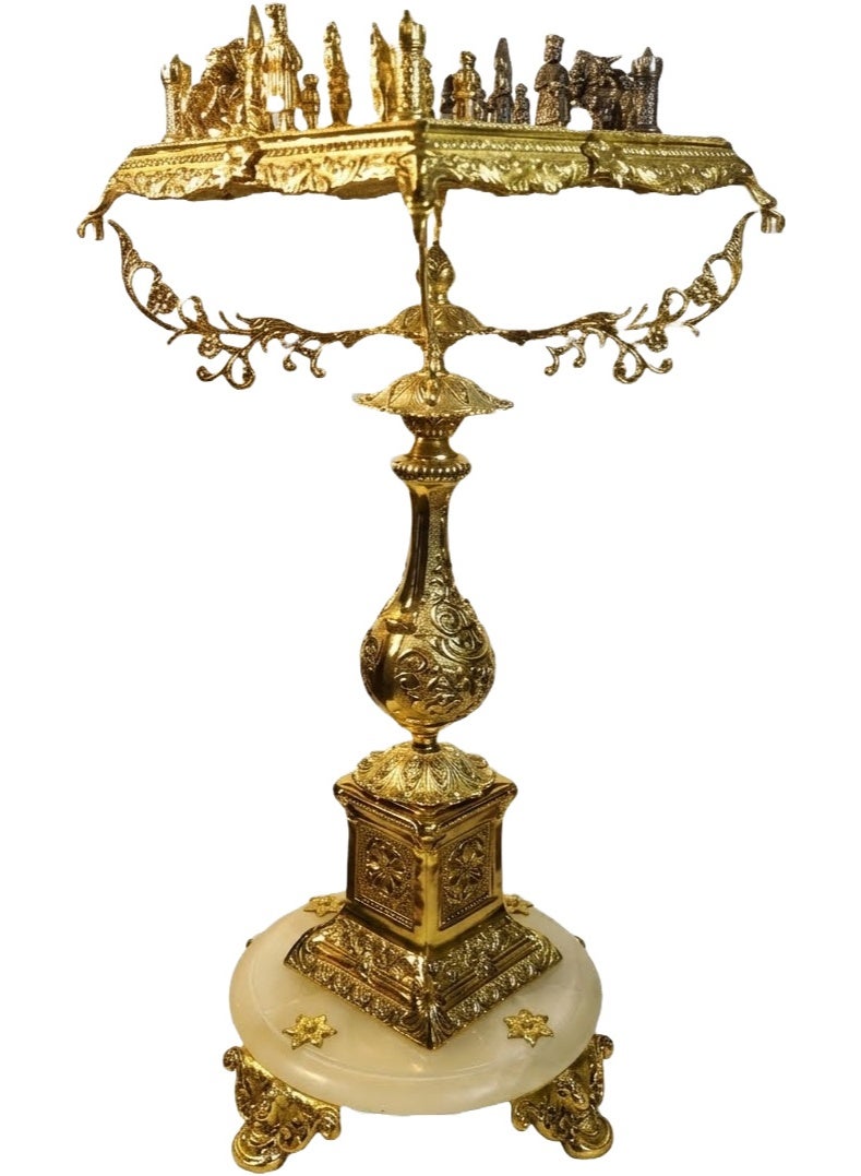 Imperial Brass Chess Table, Handcrafted with Solid Marble Base & Solid Brass Pieces, 71 cm Height - Image 5