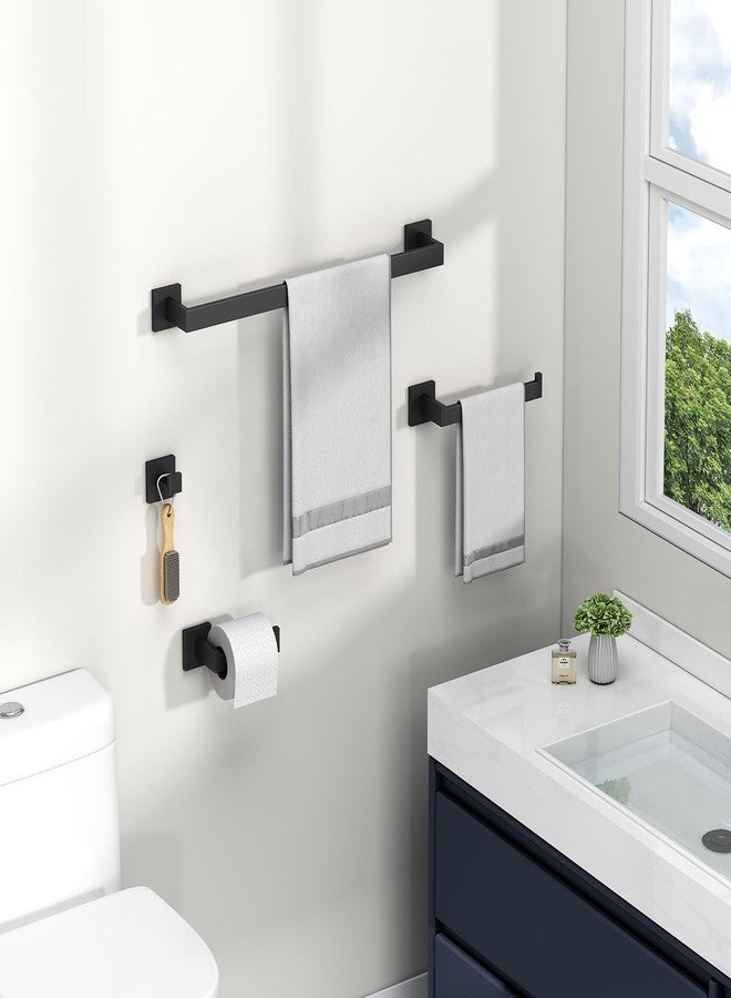 Angle Simple Bathroom Hardware Set Matte Black, Angle Simple Stainless Steel Bath Accessory Kit, 4 Pieces - Towel Hook, Toilet Paper Holder, Towel Holder and Towel Bar - Image 2