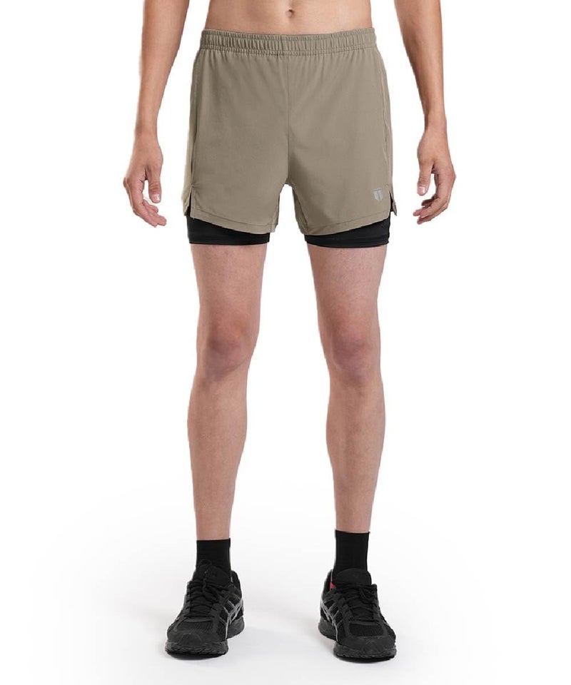 TEGO Men’s Pacer 5” Lined Shorts | Lightweight Gym & Running Shorts with Inner Compression Liner | Anti-Chafe, Quick-Dry | 2-in-1 Workout Shorts Dark Beige - Image 2