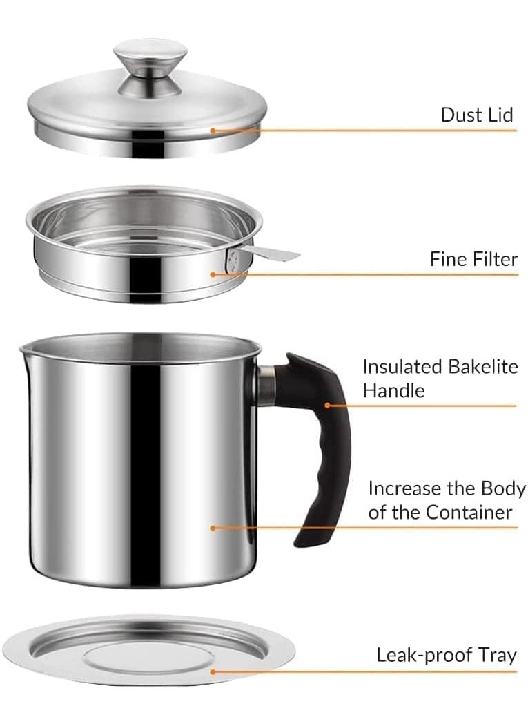 MATSON MATSON Bacon Grease Container 4396oz 13L Stainless Steel Food Oil Container with Strainer Can Kitchen Filter Pot Storge Frying Oil Cooking Grease  - Image 5