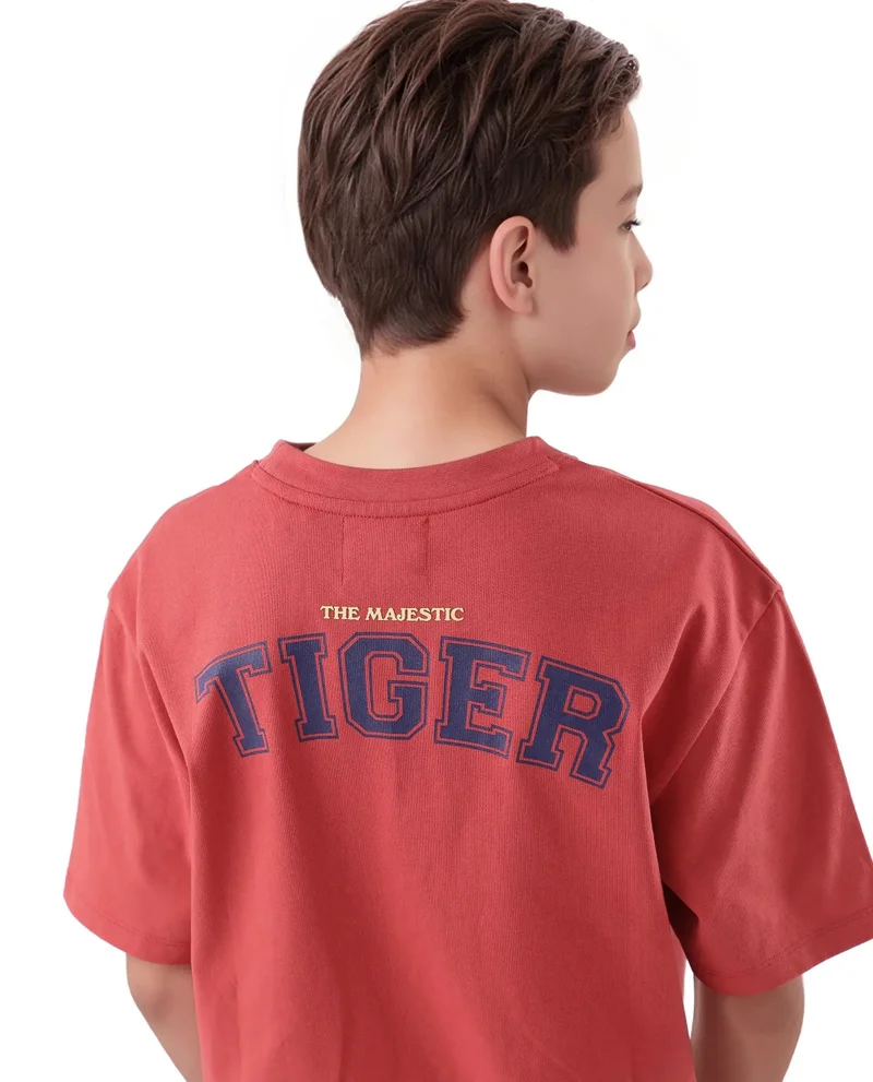 Rare Ones Rare Ones Kids Nate-T Dusky Red Cotton Printed Slip-On Oversized Fit T-Shirt
