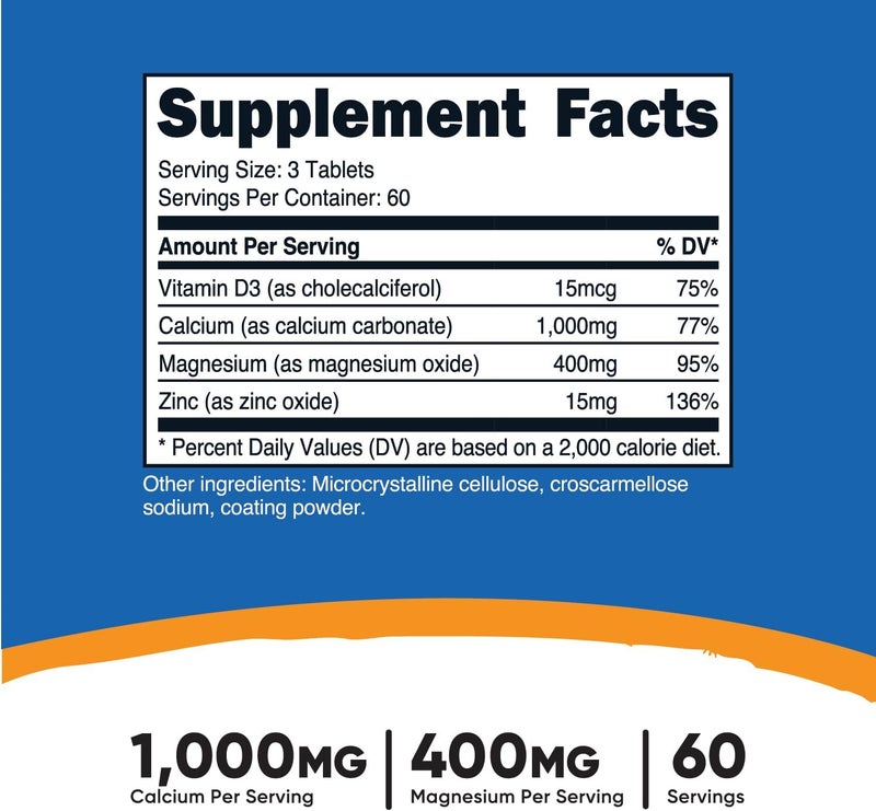 Nutricost Calcium Magnesium  Zinc Tablets 1415 mg 180 Tablets  Vitamin  Mineral Blend Supplement 60 Servings  Gluten Free NonGMO - Image 2