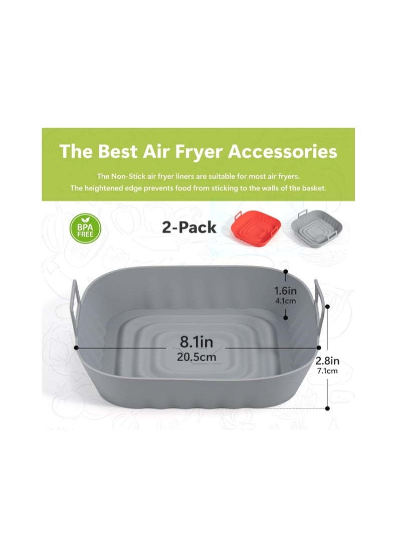 Li & Zhao Li&Zhao Silicone Air Fryer Liners - 2 PCS Reusable Silicone Liners for Air Fryer Basket (4 to 7 Qt) - Red & Gray - Image 2
