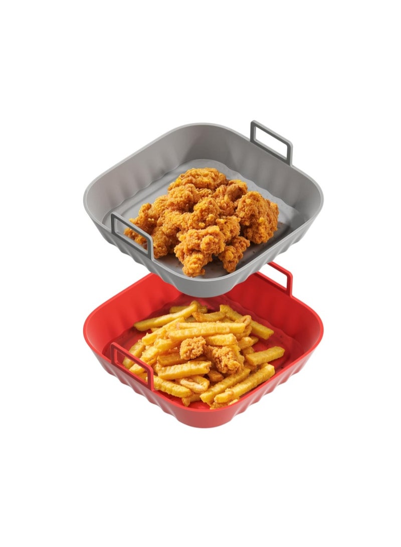 Li & Zhao Li&Zhao Silicone Air Fryer Liners - 2 PCS Reusable Silicone Liners for Air Fryer Basket (4 to 7 Qt) - Red & Gray - Image 1