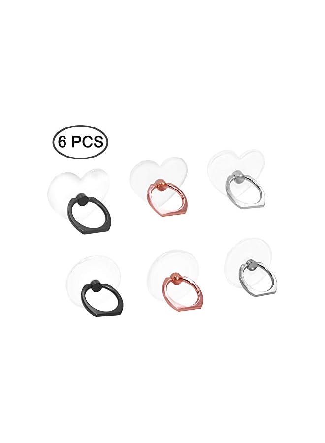 Green Tiger 6 Pcs Transparent Mobile Phone Ring Holder, Round and Heart-shaped 360 Degree Rotating Universal Ring Buckle Grip Stand for Smartphones, Tablets - Image 2