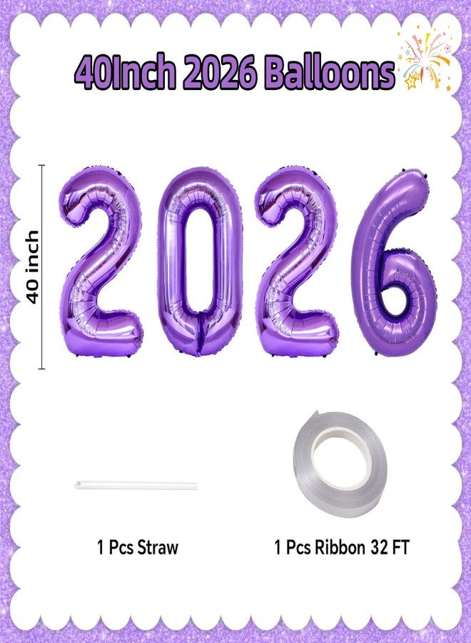 KALOR 42 Inch 2026 Purple Mylar Number Balloons, 2026 New Years Foil Balloon for 2026 Happy New Year Eve and Graduations Decorations Party Supplies - Image 2