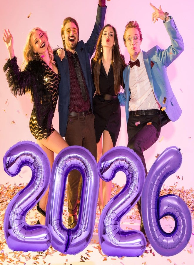 KALOR 42 Inch 2026 Purple Mylar Number Balloons, 2026 New Years Foil Balloon for 2026 Happy New Year Eve and Graduations Decorations Party Supplies - Image 3
