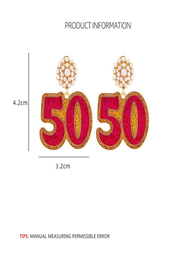 Izpack Birthday Decoration Drop Dangle Stud Earrings for Women Faux Pearl Enameled 40th 50th Birthday Dangling Statement Earring Elegant Anniversary Celebration Party Jewelry for Wife Mother (50) - Image 2