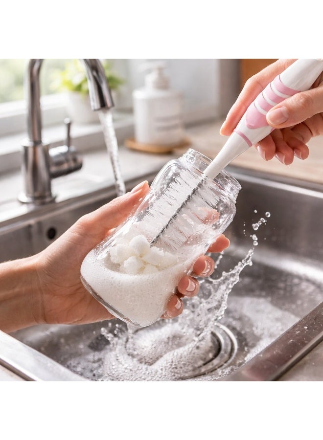 تيتيز فرشاة تنظيف رضاعات للأطفال بطرف إسفنجي ومقبض مانع للانزلاق تصميم 2 في 1 لتنظيف عميق للرضاعات والأكواب بطول 30.3 سم (وردي) - Image 2