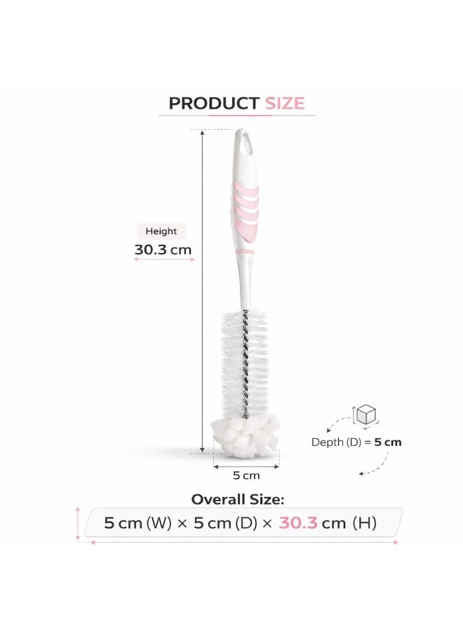 تيتيز فرشاة تنظيف رضاعات للأطفال بطرف إسفنجي ومقبض مانع للانزلاق تصميم 2 في 1 لتنظيف عميق للرضاعات والأكواب بطول 30.3 سم (وردي) - Image 4