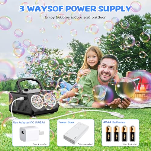 SHCKE Automatic Bubble Machine Upgrade Bubble Blower with 2 Fans20000 Bubbles Per Minute USBC or Battery PoweredSealed Bottle Portable Bubble Maker for Birthday Party Pool Wedding Outdoor - Image 5