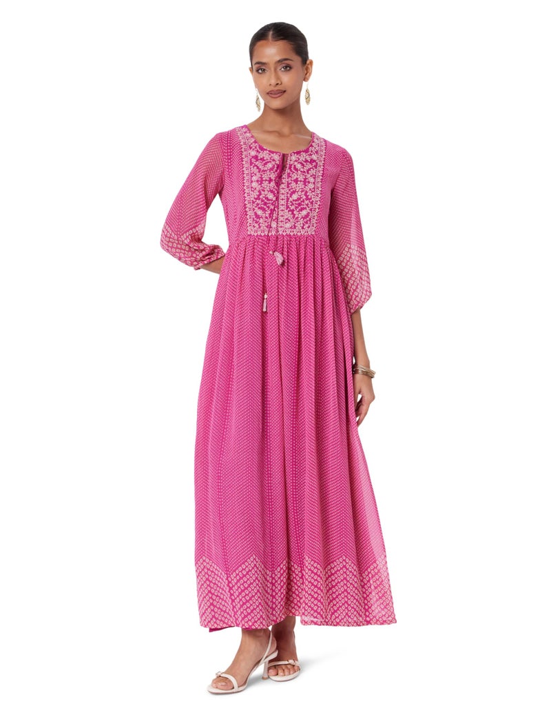 BIBA Women Printed Flared Mix and Match(Casual D2154_Fuchsia_34, Straight, Ankle Length, Dress) - Image 1