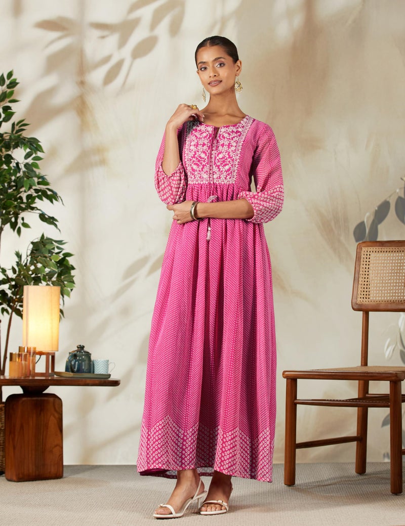 BIBA Women Printed Flared Mix and Match(Casual D2154_Fuchsia_34, Straight, Ankle Length, Dress) - Image 2