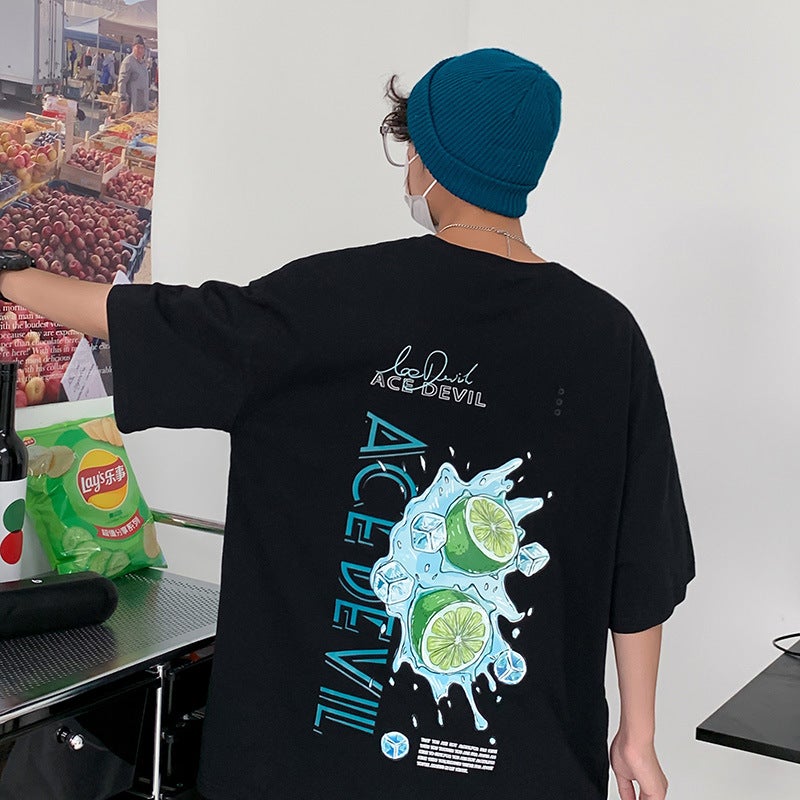 Lime Ice Cube T-Shirt Men'S Summer Oversize Street Cold Style Thin Short-Sleeved Ins Threaded Small Neckline T-Shirt - Image 3