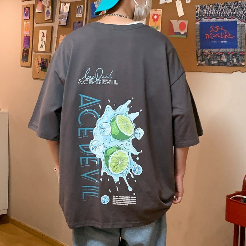 Lime Ice Cube T-Shirt Men'S Summer Oversize Street Cold Style Thin Short-Sleeved Ins Threaded Small Neckline T-Shirt - Image 5