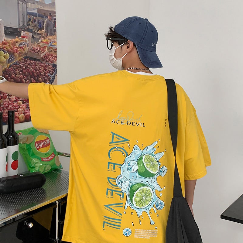 Lime Ice Cube T-Shirt Men'S Summer Oversize Street Cold Style Thin Short-Sleeved Ins Threaded Small Neckline T-Shirt - Image 4