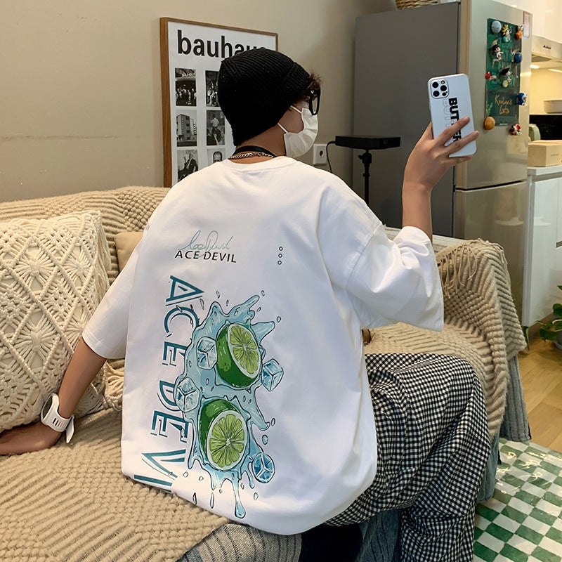 Lime Ice Cube T-Shirt Men'S Summer Oversize Street Cold Style Thin Short-Sleeved Ins Threaded Small Neckline T-Shirt - Image 2