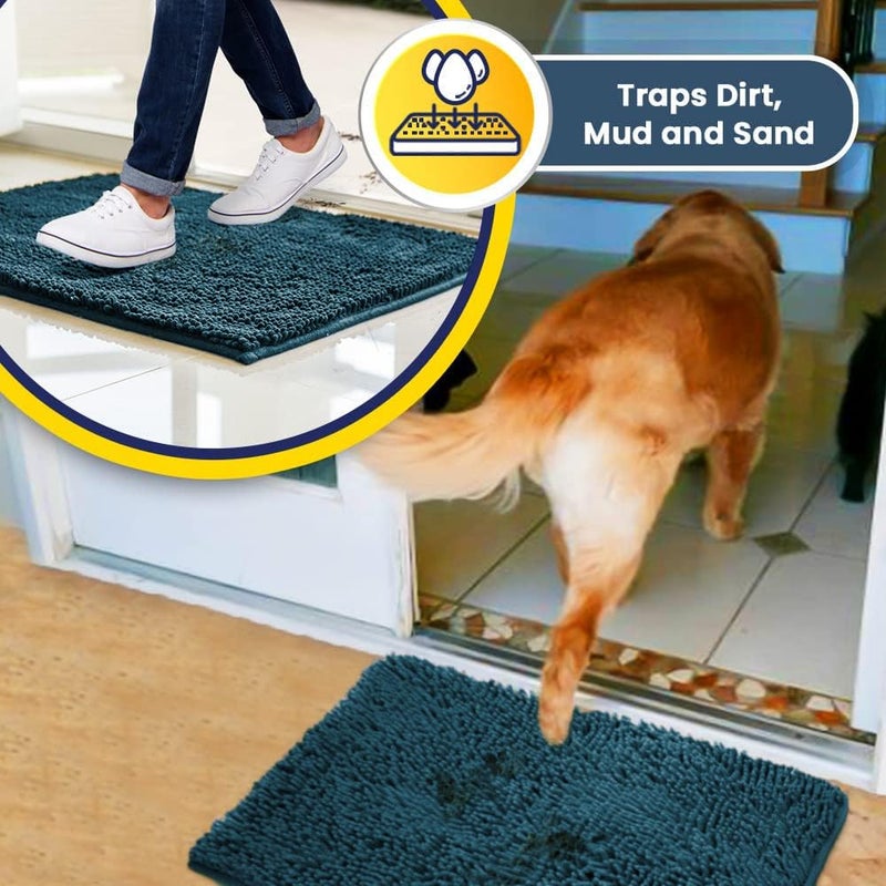 Muddy MatÂ® 4-Piece Atlantic Blue Medium 30"X19" AS-SEEN-ON-TV Highly Absorbent Microfiber Door Mat, Bath Mat and Pet Rug, Non Slip Thick Washable, Soft Chenille for Kitchen Bedroom Indoor and Outdoor - Image 3