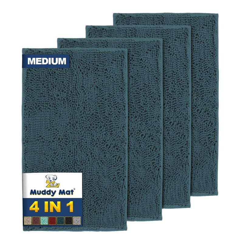 Muddy MatÂ® 4-Piece Atlantic Blue Medium 30"X19" AS-SEEN-ON-TV Highly Absorbent Microfiber Door Mat, Bath Mat and Pet Rug, Non Slip Thick Washable, Soft Chenille for Kitchen Bedroom Indoor and Outdoor - Image 1