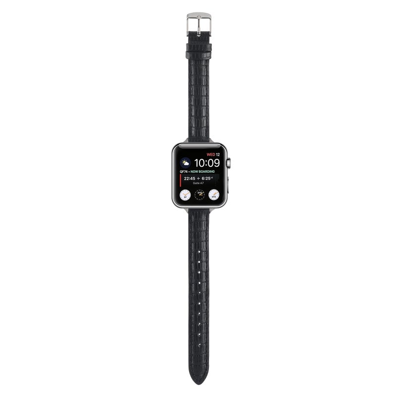 erorex For Apple Watch Se 44Mm Slim Crocodile Leather Watch Band(Black) - Image 3