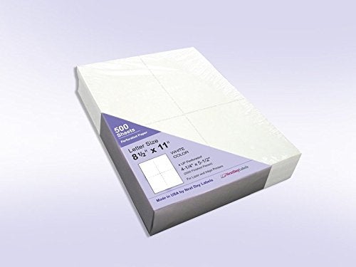 NextDayLabels - 8-1/2 x 11 Blank Perforated Paper, 24# Paper Perforated in 4 pcs, 4 Per UP Page Perforated Paper - 500 Sheets/Ream, Item #1689 - Image 4
