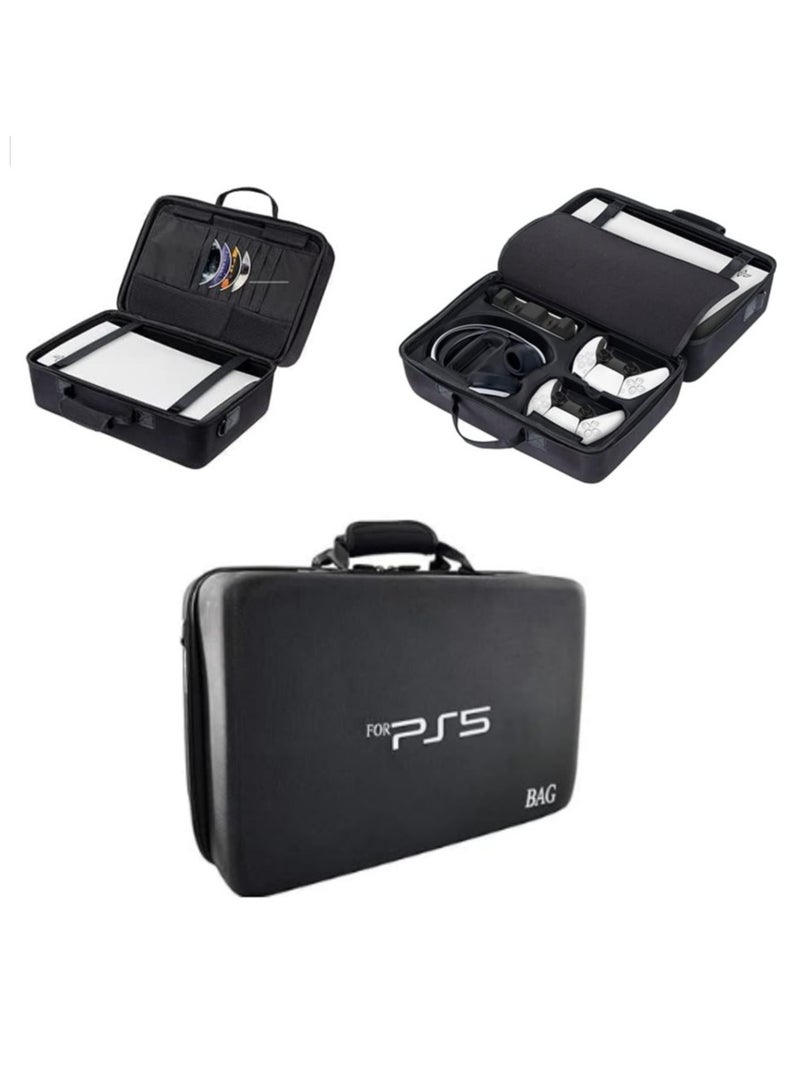 اكسيسن حقيبة تخزين لجهاز PS5، حقيبة صلبة مقاومة للصدمات، حقيبة كتف فاخرة مقاومة للماء لجهاز بلاي ستيشن 5، منظم تخزين وحدة التحكم والملحقات (أسود) - Image 1