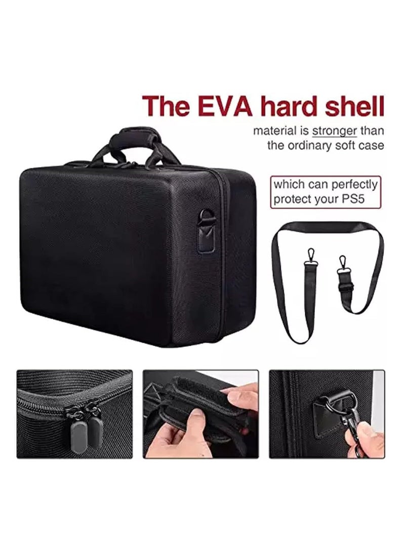 اكسيسن حقيبة تخزين لجهاز PS5، حقيبة صلبة مقاومة للصدمات، حقيبة كتف فاخرة مقاومة للماء لجهاز بلاي ستيشن 5، منظم تخزين وحدة التحكم والملحقات (أسود) - Image 4