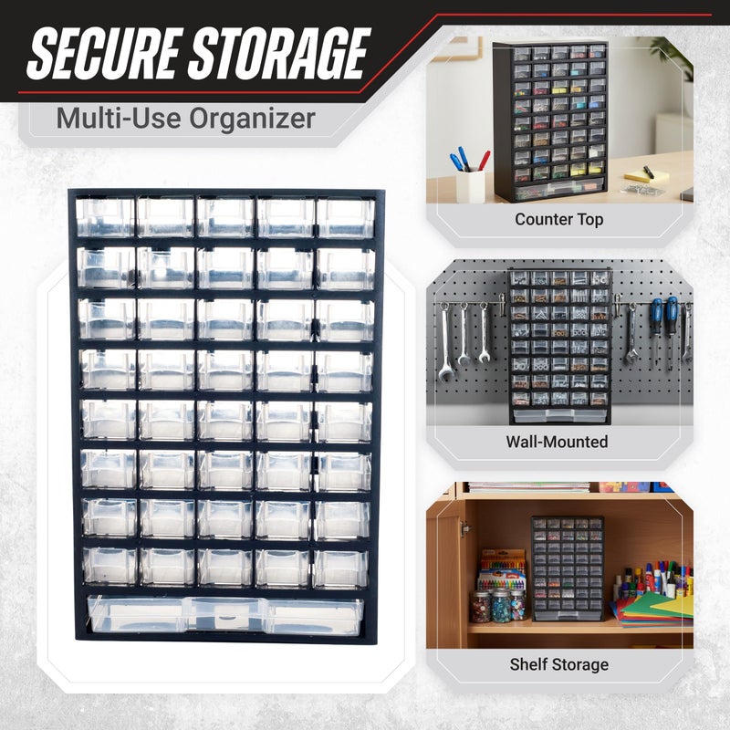 Stalwart Storage Bin with Drawers - 41-Drawer Plastic Tool Organizer - Hardware or Craft Cabinet for Storing Beads, Toys, or Nuts and Bolts by Stalwart (Black) - Image 3