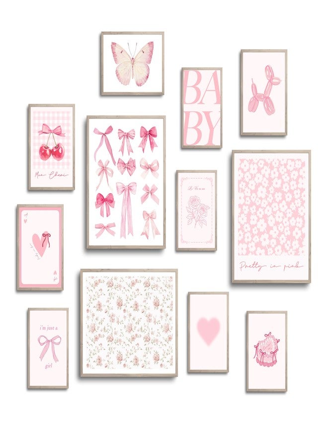 TwoDays Pink Coquette Room Decor Aesthetic, Light Pink Bows Wall Art Posters, Trendy Pictures for Girls Dorm, Funky Girly Prints for Bedroom. (Multi Sizes, 8" X 10" Largest, Set of 12, UNFRAMED) - Image 1