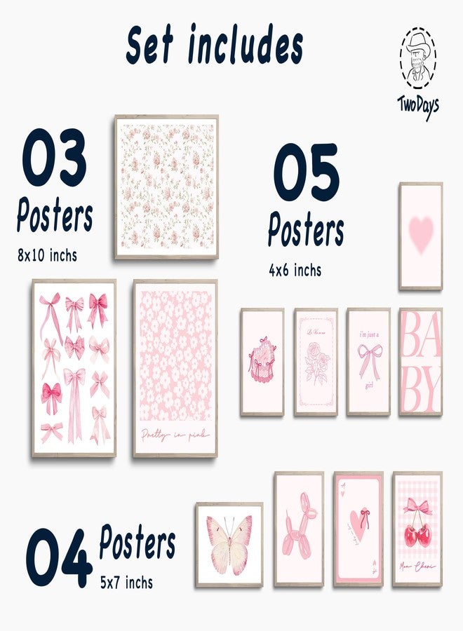 TwoDays Pink Coquette Room Decor Aesthetic, Light Pink Bows Wall Art Posters, Trendy Pictures for Girls Dorm, Funky Girly Prints for Bedroom. (Multi Sizes, 8" X 10" Largest, Set of 12, UNFRAMED) - Image 2