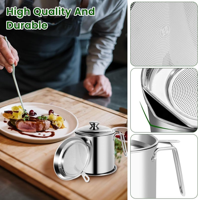 Mn Stainless Steel Oil Filter Pot | Oil Storage Container with Fine Mesh Strainer and Dustproof Lid Suitable for Storing Frying Oil and Cooking Grease | Cooking Oil Strainer (1.7L) - Image 3
